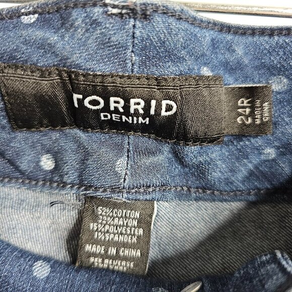 TORRID DENIM Skinny Jeans Pants MEDIUM WASH BLUE w POLKA DOTS size 24 Smoothing - Picture 6 of 10